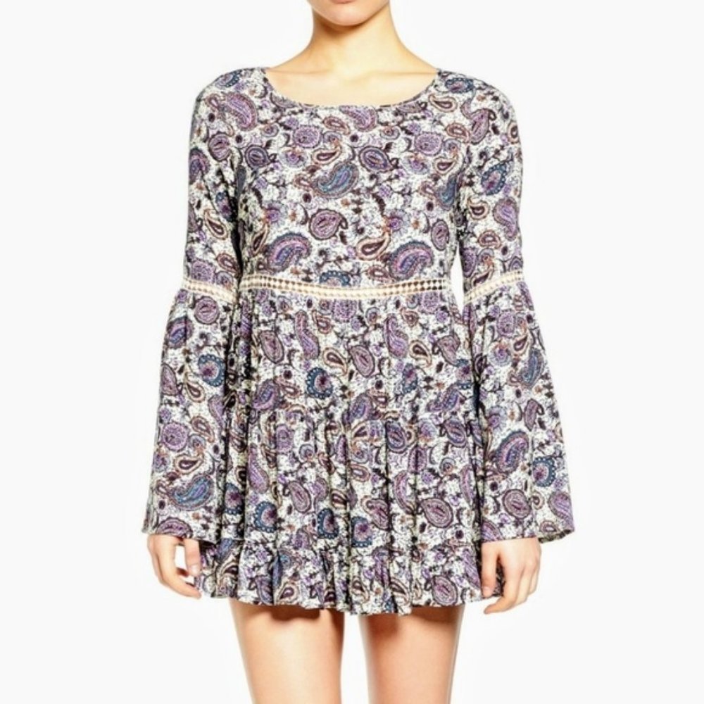 Sun & Shadow Nordstrom Purple Paisley Boho Tiered Mini Dress Size S